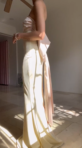 Classy Strapless Mermaid Long Prom Dress Evening Dress With Bow Y8499