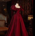 Robe de soirée longue bordeaux à manches courtes, robe de bal, robe de cérémonie Y6973