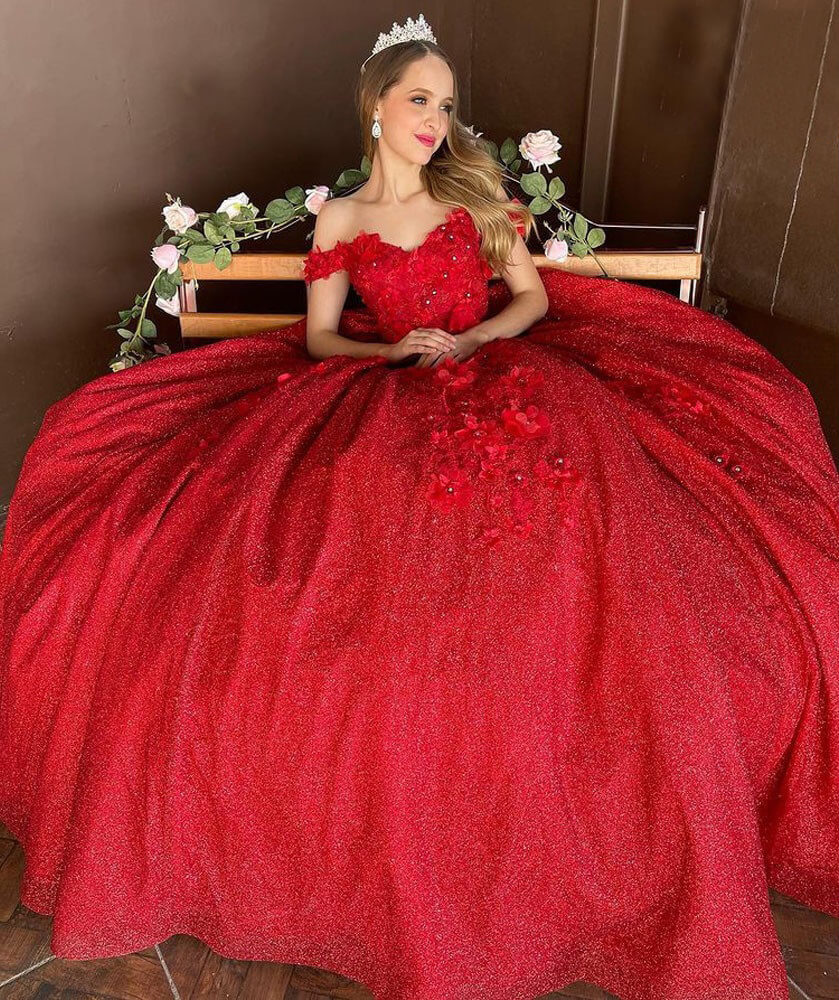 Vestidos de quinceañera con lentejuelas brillantes y apliques 3D, vestido de baile de nueva llegada Y1228