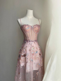 Robe de bal rose sexy coupe trapèze, robe de soirée rose Y6541