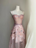 Robe de bal rose sexy coupe trapèze, robe de soirée rose Y6541
