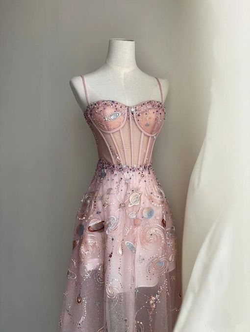 Robe de bal rose sexy coupe trapèze, robe de soirée rose Y6541
