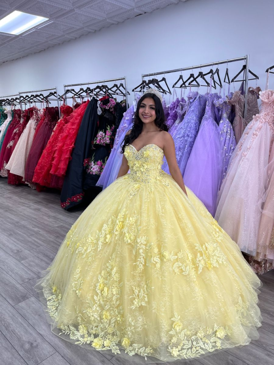 Vestido de baile amarillo encantador, vestido para quinceañera, vestido de princesa de encaje Y2322