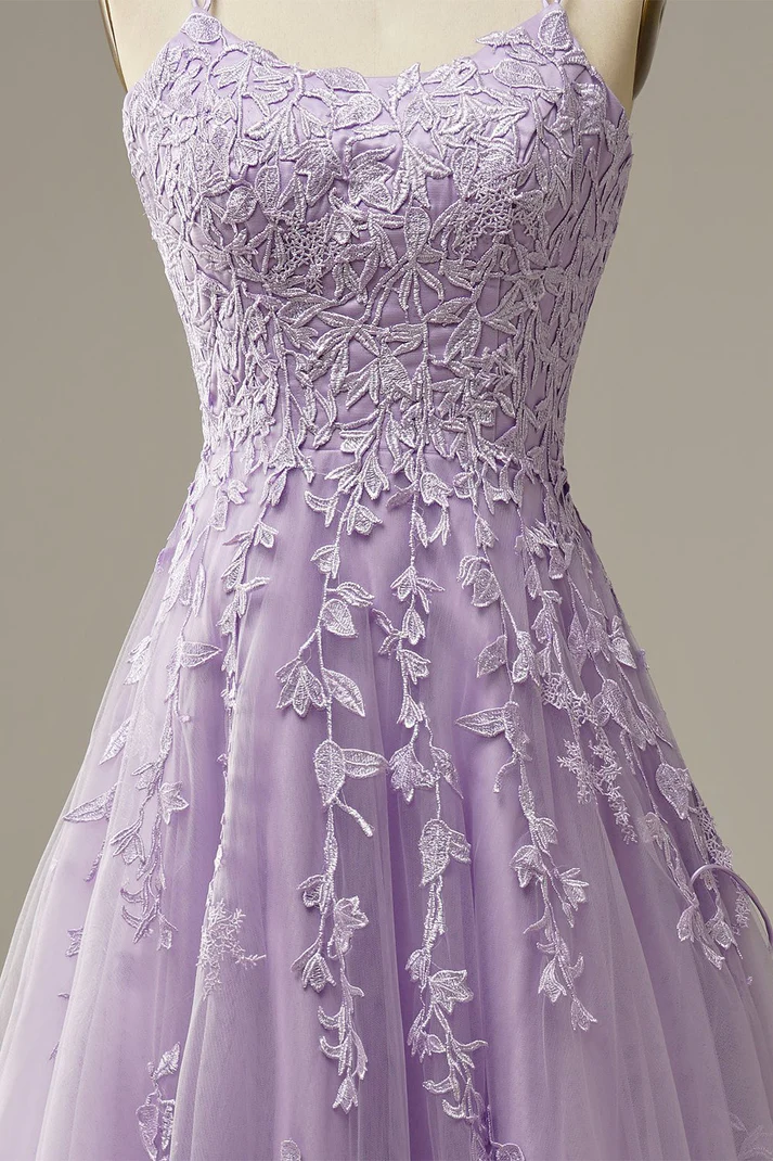 Robe de bal élégante lavande, robe de soirée trapèze ornée d'appliqués, Y1129