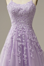 Robe de bal élégante lavande, robe de soirée trapèze ornée d'appliqués, Y1129