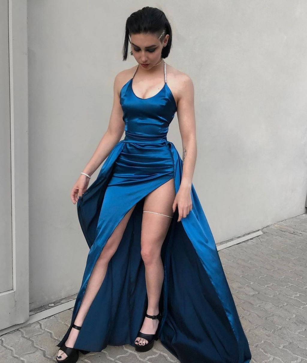 Robe de bal bleue sexy dos nu, robe de soirée bleue Y4567