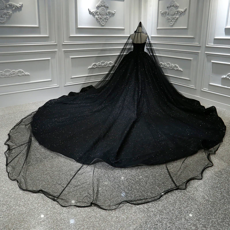 Vestido de baile de princesa negro brillante sin tirantes con lentejuelas Y56