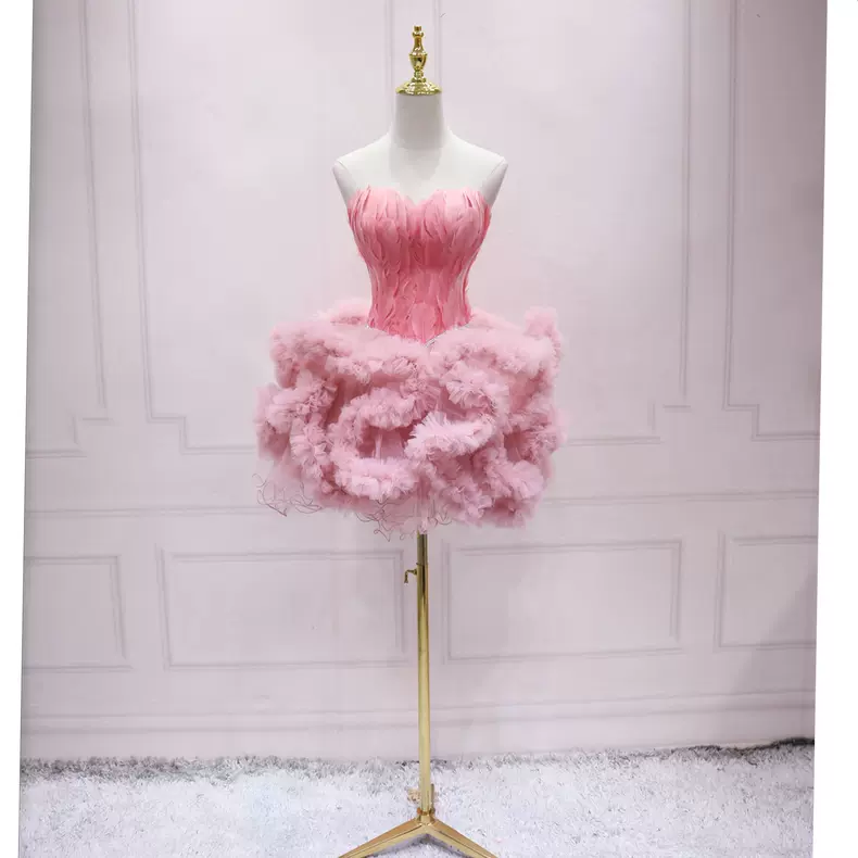 Robe de bal rose, jolie robe de bal s48
