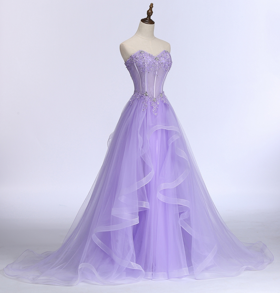 Vestido largo de noche de encaje lila claro de New Sweet Banquet. Elegante vestido de novia sin tirantes, corte en A, para baile de graduación o fiesta formal (Y1845).