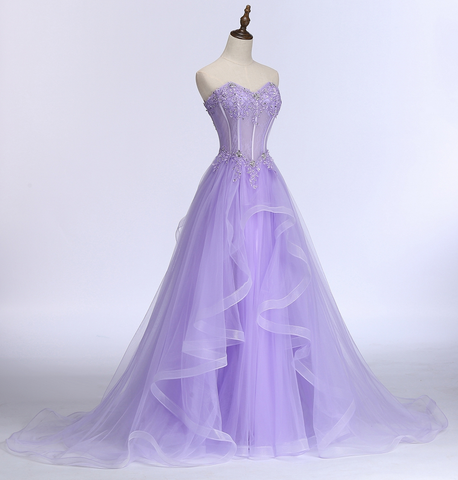 Nouvelle robe de soirée longue en dentelle violet clair New Sweet Banquet, robe de mariée élégante bustier trapèze pour bal de promo ou soirée formelle Y1845