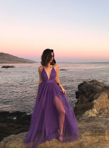 Robes de bal violettes pour femmes, robes de soirée sexy à fines bretelles Y199