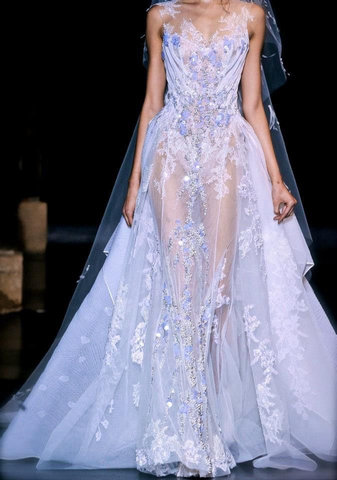 Classy Tulle lace Appliques Evening Dress,Long Wedding Dress Y8413