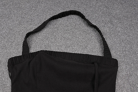 Robe de bal noire dos nu fendue pour femme, robe de soirée sexy sans manches noire Y1161