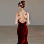 Robe de soirée sirène élégante en velours rouge, robe de bal longue Y7824
