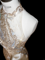 Vestido de fiesta de noche largo con lentejuelas doradas champán brillantes Y8653