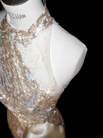 Vestido de fiesta de noche largo con lentejuelas doradas champán brillantes Y8653