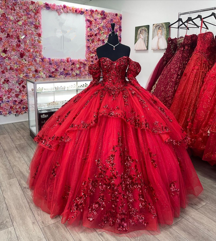 Robe de Quinceañera rouge luxueuse, robe de bal rouge, robe pour les 15 ans Y4524