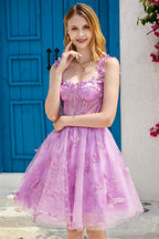 Cute A Line Corset Short Purple Homecoming Dress with Appliques