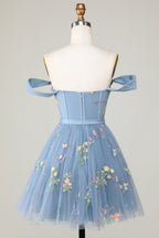 Cute A Line Sweetheart Purple Short Homecoming Dress with Embroidery