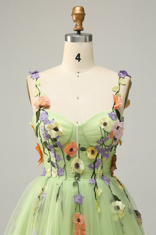 Champagne A Line Spaghetti Straps Short Homecoming Dress with Appliques