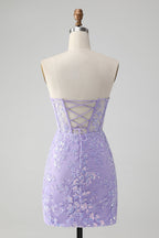 Classy Lilac Bodycon Sweetheart Corset Short Homecoming Dress with Sequins
