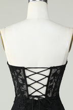 Bodycon Black Sweetheart Corset Short Homecoming Dress with Appliques