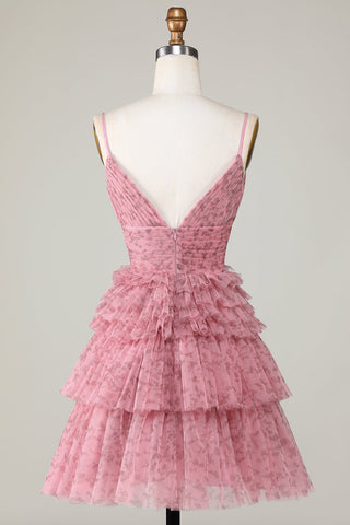 Blush Cute A Line Spaghetti Straps Short Homecoming Dress with Ruffles