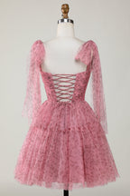 Blush A-Line PrintedShort Tulle Homecoming Dress