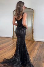 Sparkly  Off the Shoulder Mermaid Sequins Long Prom Dress with Slit
