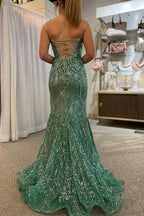 Sparkly Spaghetti Straps Sequins Mermaid Long Prom Dress with Slit