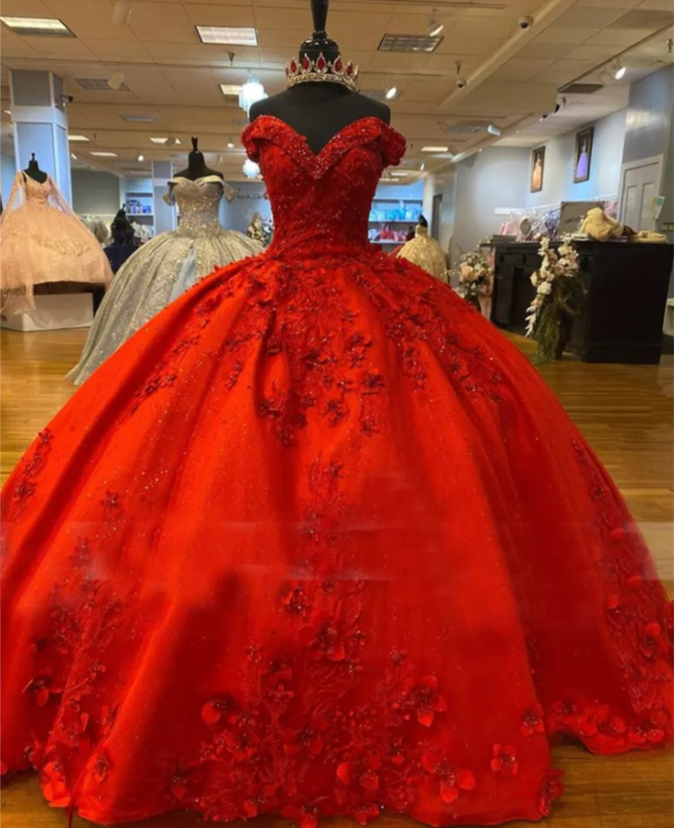 Vestido de gala rojo de lujo con flores 3D, vestido para quinceañera, Sweet 16 Y5321