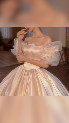 Vintage White Satin Wedding Dress Charming Wedding Dress Y411