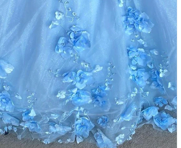Vestido de baile de tul con flores azules, elegante vestido de graduación S26907