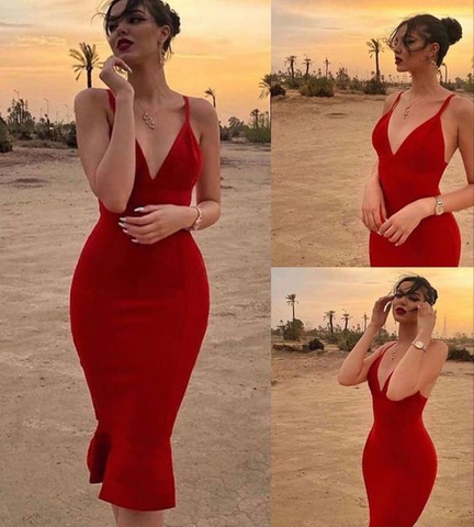 Robe de bal rouge sexy, robe de soirée fourreau midi Y4129