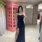 Vestido de fiesta de corte recto/columna con lentejuelas y abertura, encantador vestido de noche Y4404