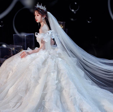 Fairy Romantic Off Shoulder White Wedding Dress Sweep Train Y6878