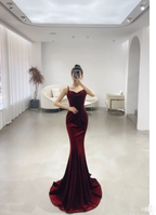 Robe de soirée sirène élégante en velours rouge, robe de bal longue Y7824