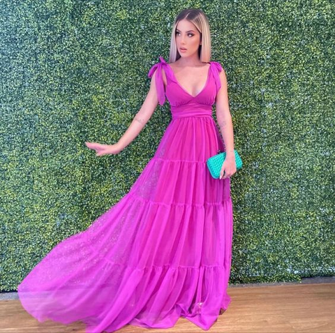 Vestido de noche sexy sin mangas con escote en V y corte en A Y6152