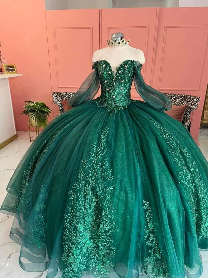 Vestido de quinceañera esmeralda glamuroso, vestido de gala para dulces 16 años Y5051