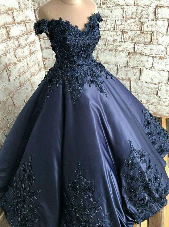 Robe de bal bleu marine à épaules dénudées Y1445