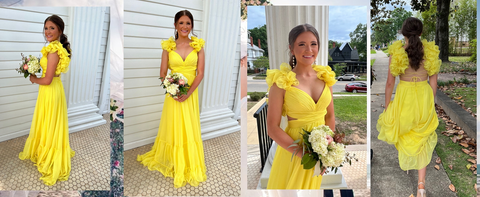 Robes de bal en mousseline de soie à volants, coupe trapèze, col en V, robes de demoiselle d'honneur longues, robes de soirée formelles dos nu Y3043