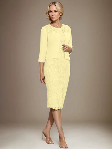 Robe fourreau/colonne en mousseline de soie et dentelle, longueur genou, ornée de perles, pour la mère de la mariée 