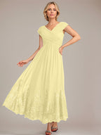 Vestido de gasa de corte evasé, escote en V, largo hasta el tobillo, para la madre de la novia, con apliques de lentejuelas. 