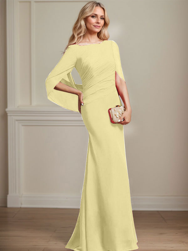 Vestido de chifón hasta el suelo, corte sirena/trompeta, para la madre de la novia, con pliegues 