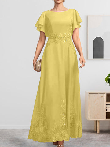 A-line Scoop Ankle-Length Lace Chiffon Mother of the Bride Dress With Sequins