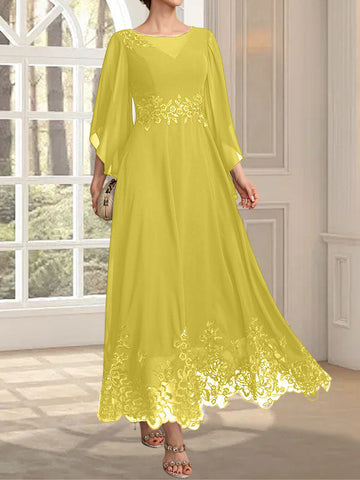 A-line Scoop Illusion Ankle-Length Lace Chiffon Mother of the Bride Dress With Sequins