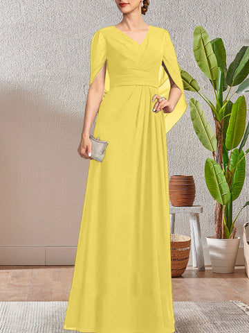 Vestido largo azul marino oscuro de corte A con escote en V para la madre de la novia