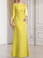 Vestido de corte recto/columna, largo hasta el suelo, de gasa, para la madre de la novia, con plisados ​​y cuentas.