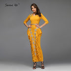 Yellow V-Neck Mermaid Sexy Evening Dresses 2025 Ruffles Sequined Ankle-Lenght Evening Gowns Design QA8037