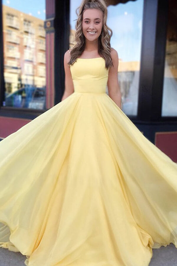 Chiffon A-line Spaghetti Straps Long Prom Dresses, Evening Gown